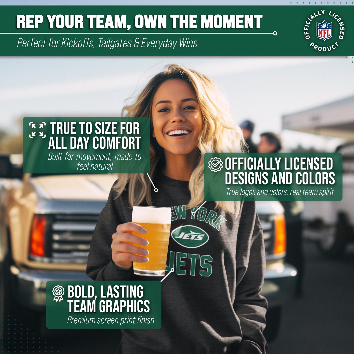 New York Jets NFL Adult Gameday Football Crewneck Sweatshirt - Charcoal