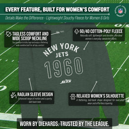 New York Jets NFL Womens Big Date French Terry Slouchy Top - Forest Green Heather