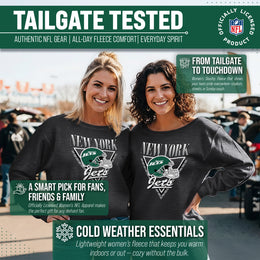 New York Jets NFL Womens Retro Triangle French Terry Slouchy Top- Raglan Sleeves - Heather Charcoal