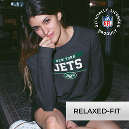 New York Jets NFL Womens Team Block French Terry Slouchy Top - Charcoal