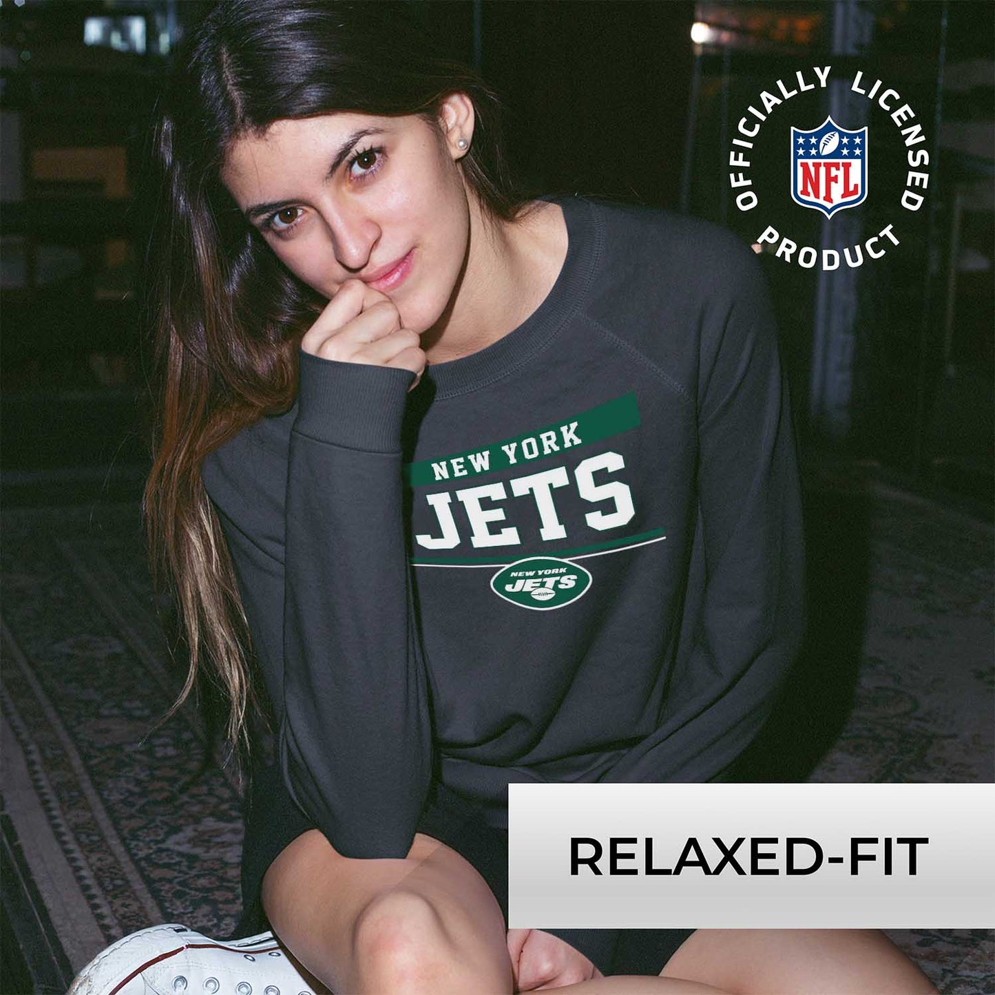 New York Jets NFL Womens Team Block French Terry Slouchy Top - Charcoal