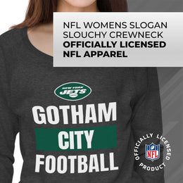 New York Jets NFL Womens Team Slogan Crew Neck - Charcoal