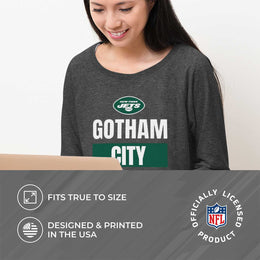 New York Jets NFL Womens Plus Size Team Slogan Crew Neck - Charcoal