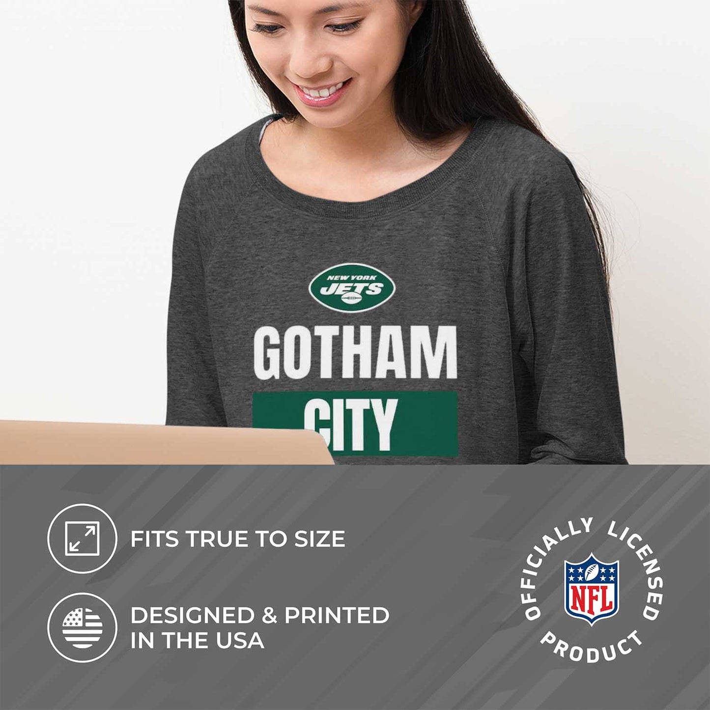 New York Jets NFL Womens Plus Size Team Slogan Crew Neck - Charcoal