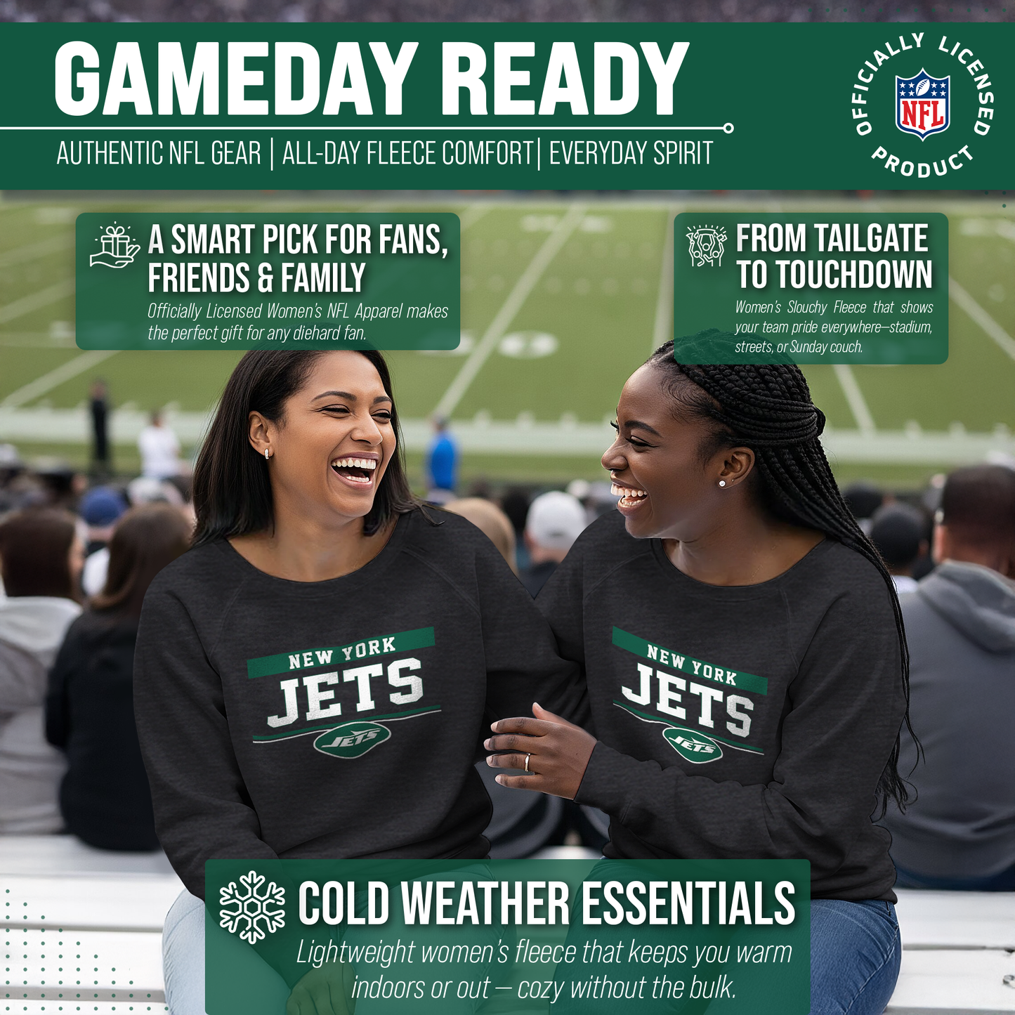 New York Jets NFL Womens Team Block French Terry Slouchy Top - Charcoal