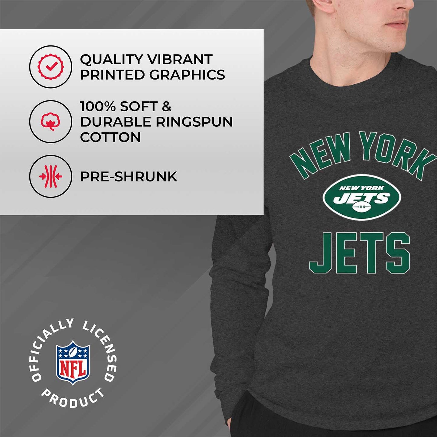 New York Jets NFL Gameday Adult Long Sleeve Shirt - Charcoal