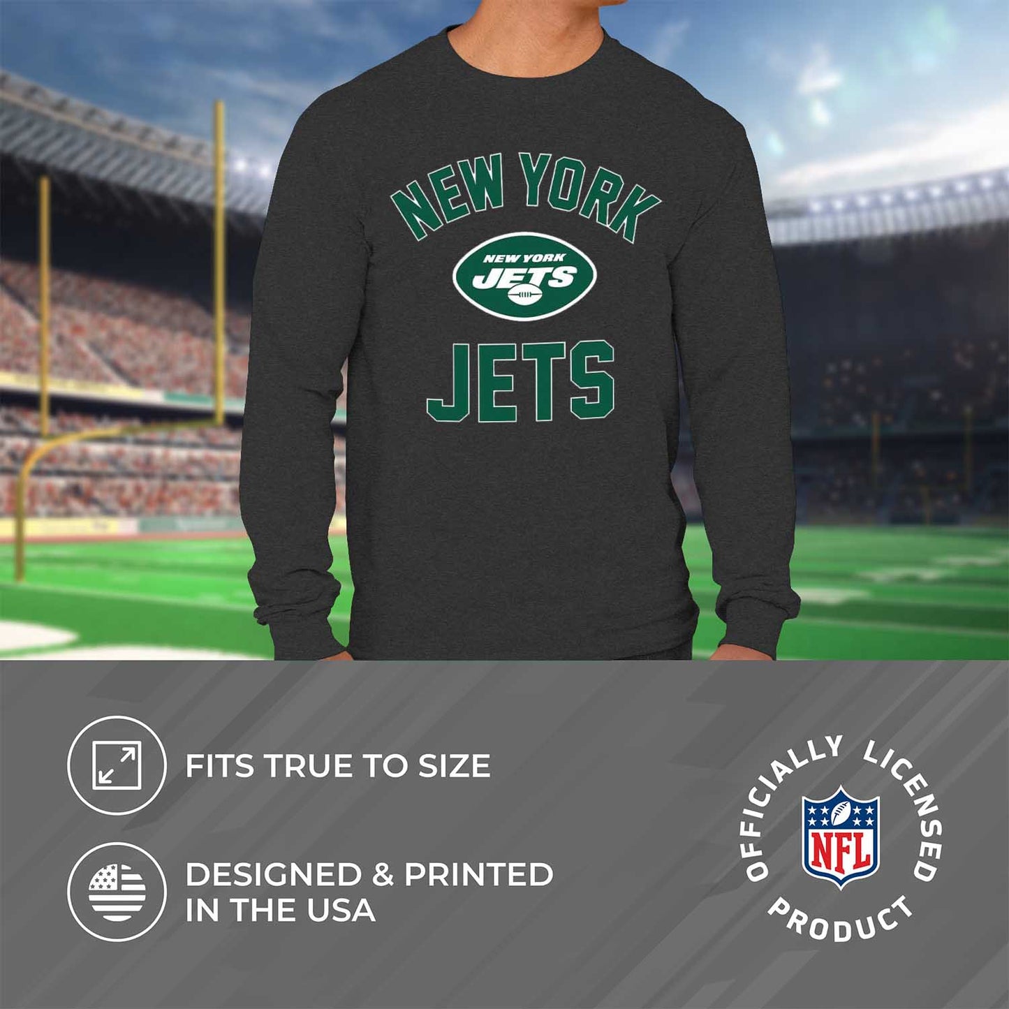 New York Jets NFL Gameday Adult Long Sleeve Shirt - Charcoal