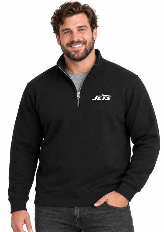New York Jets  NFL Men's Quarter Zip Fleece Pullover Unisex Sweatshirt - Black