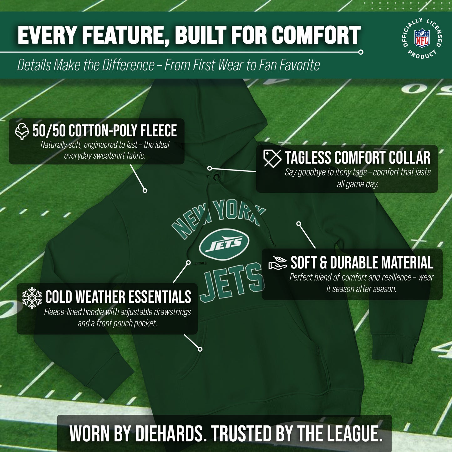 New York Jets Team Fan Apparel NFL  Gameday Hoodie - Forest Green