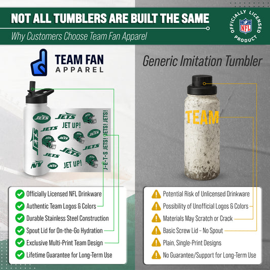 New York Jets NFL 34oz Quencher Stainless Steel Insulated Water Bottle - White