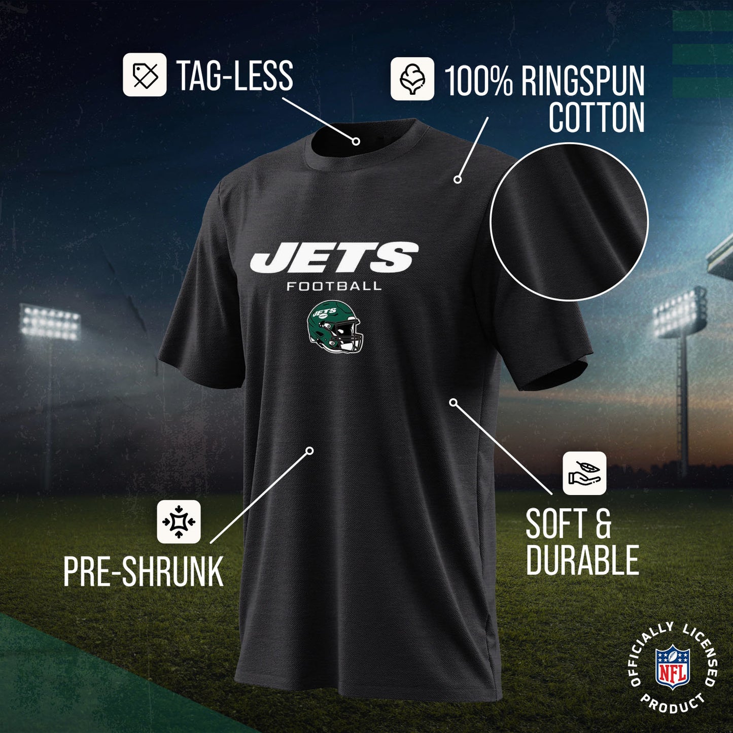 New York Jets NFL Adult Football Helmet Tagless T-Shirt - Charcoal