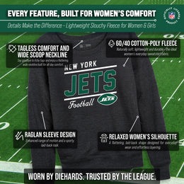 New York Jets NFL Womens Gameday French Terry Slouchy Top- Raglan Sleeves - Charcoal