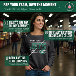 New York Jets NFL Womens Gameday French Terry Slouchy Top- Raglan Sleeves - Charcoal