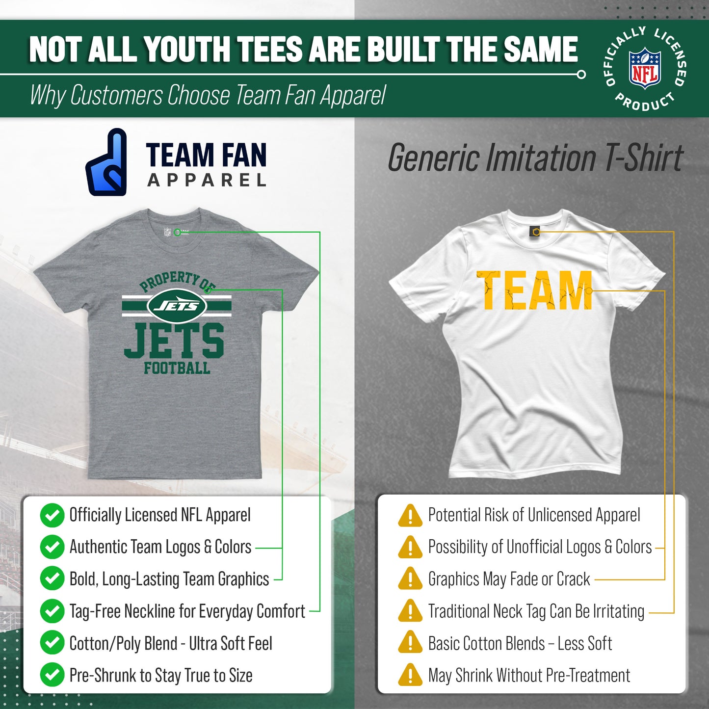 New York Jets NFL Youth Property Of Short Sleeve Lightweight T Shirt - Sport Gray