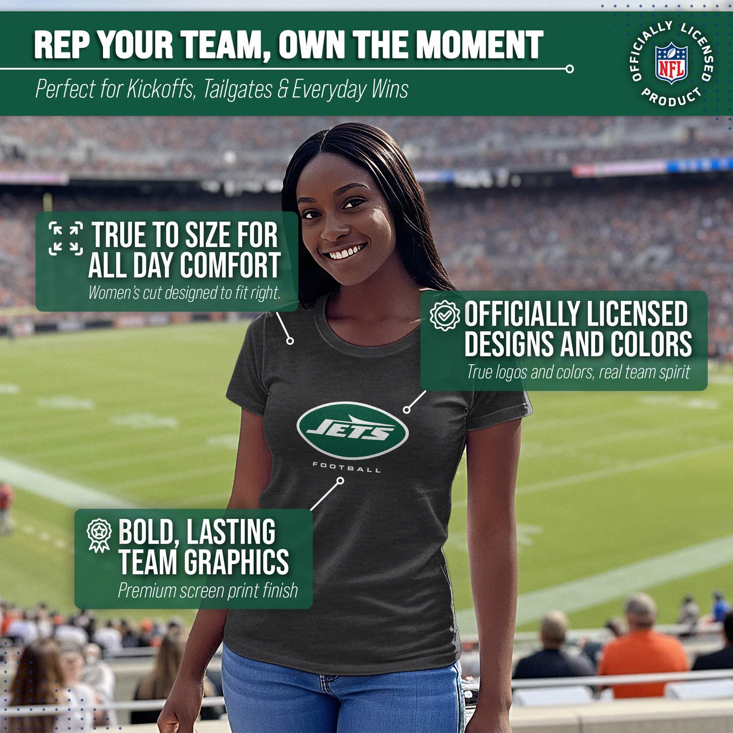 New York Jets Women's NFL Ultimate Fan Logo Short Sleeve T-Shirt - Charcoal