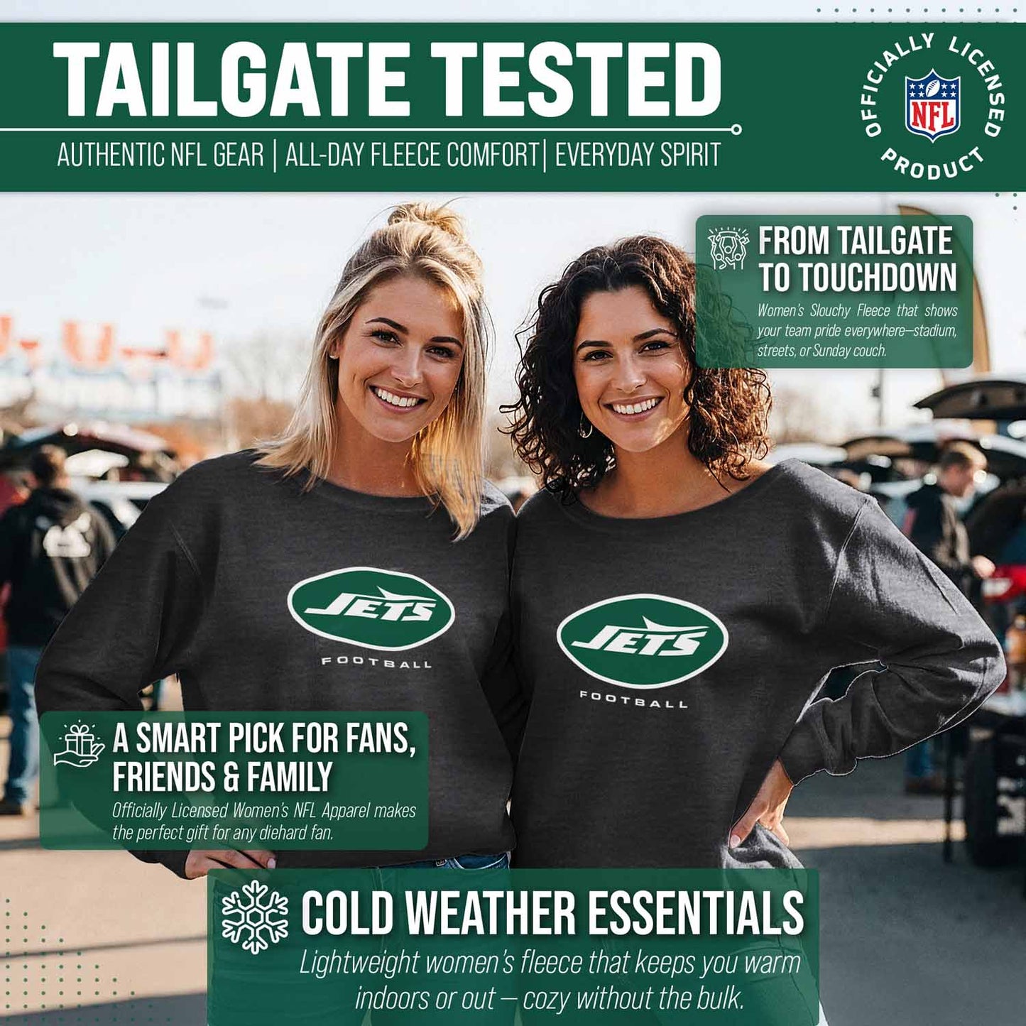 New York Jets NFL Womens Ultimate Fan French Terry Slouchy Top- Raglan Sleeves - Charcoal