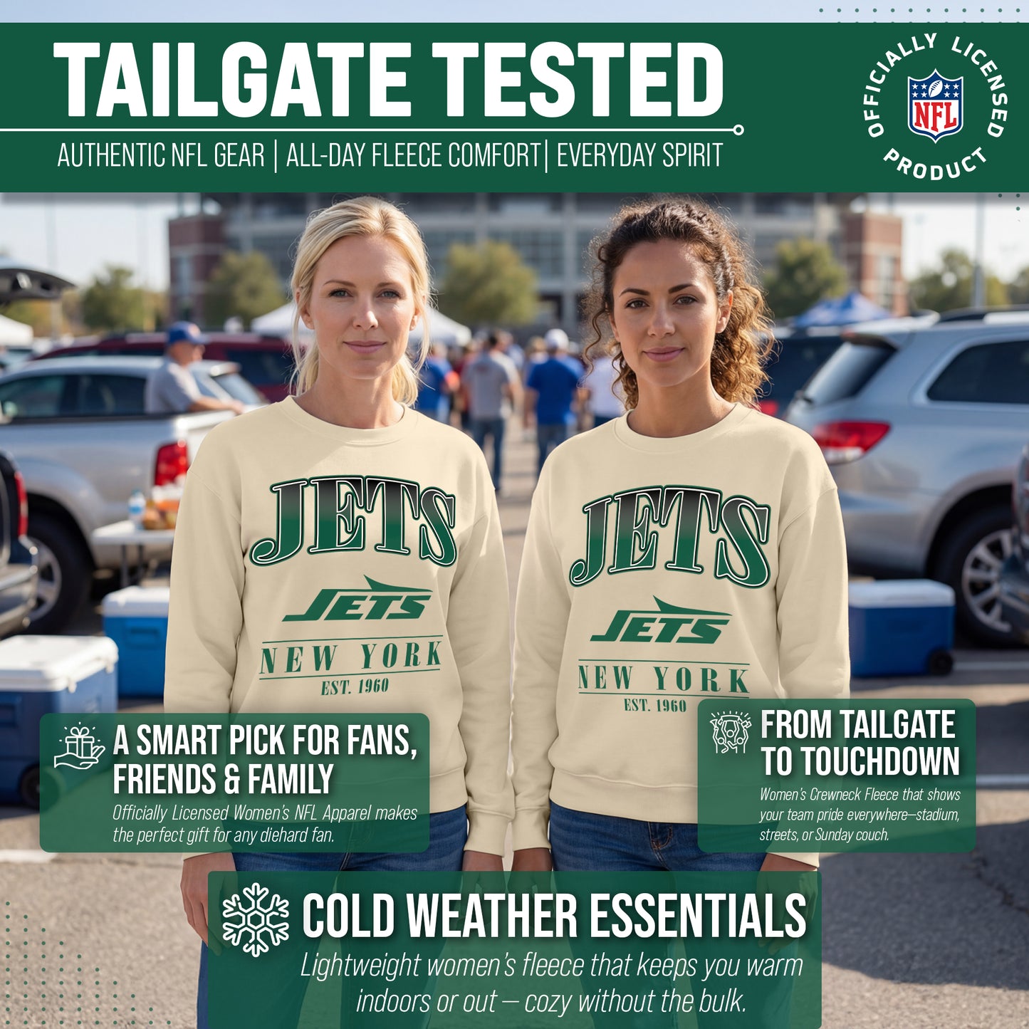 New York Jets Womens NFL Starstruck Crewneck Pullover - Cream