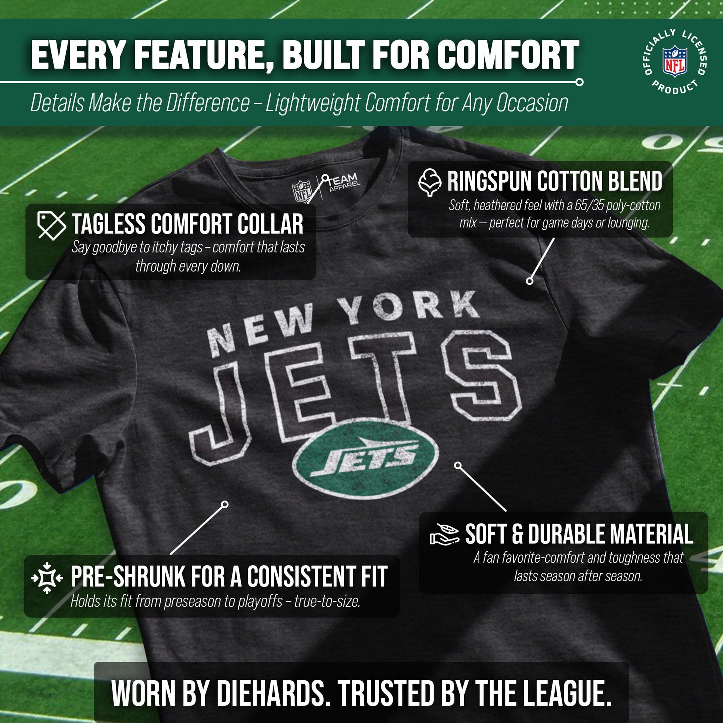 New York Jets NFL Starting Fresh Short Sleeve Heather T-Shirt - Black