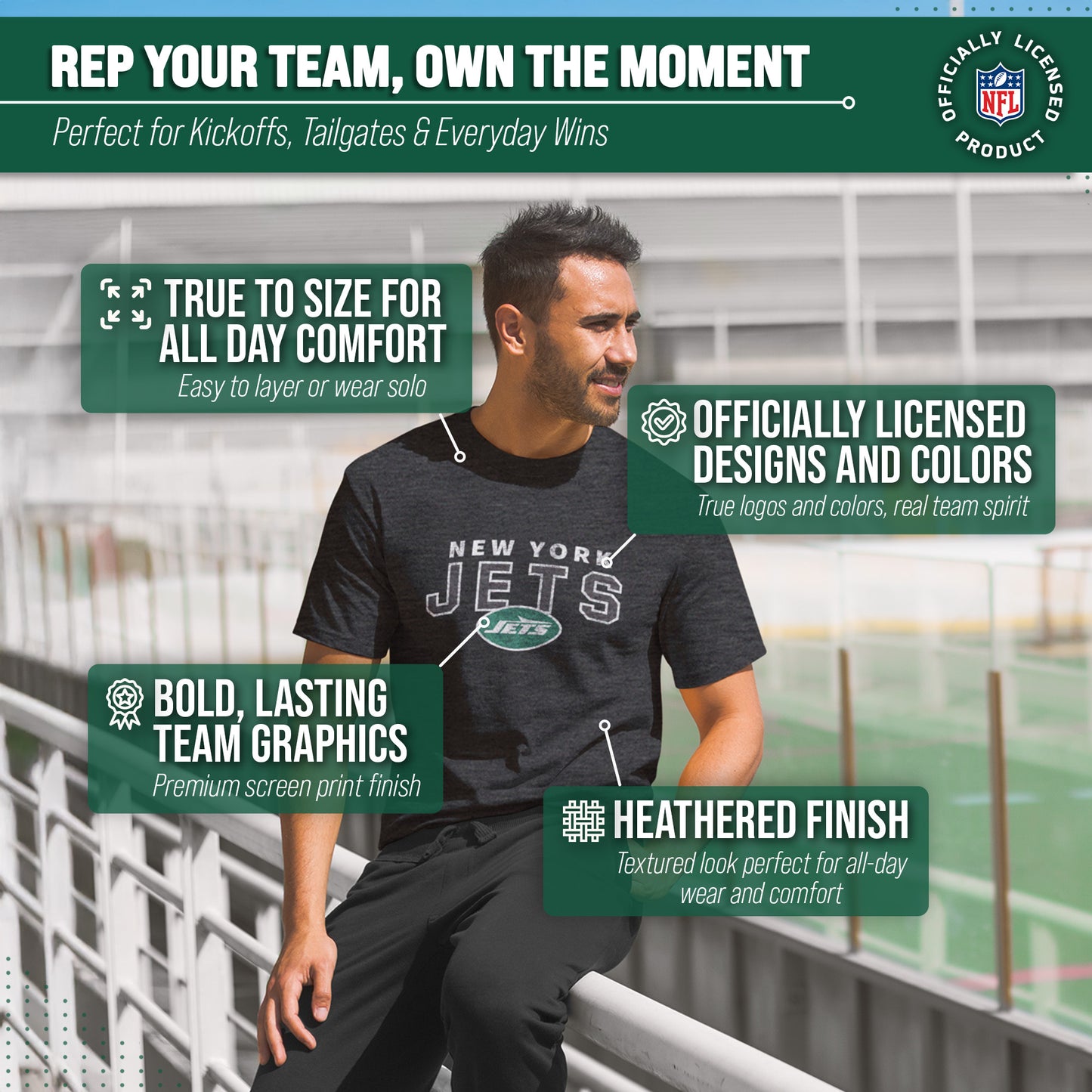 New York Jets NFL Starting Fresh Short Sleeve Heather T-Shirt - Black