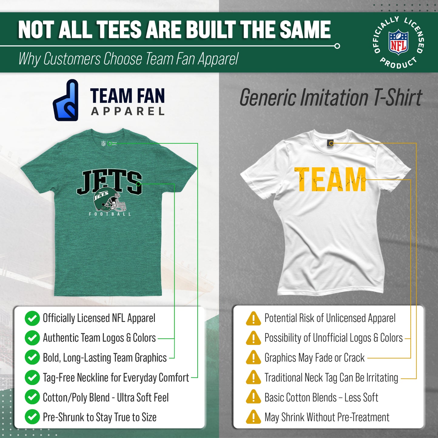 New York Jets NFL Adult All Star Heather Tag-Less T-Shirt - Green Heather