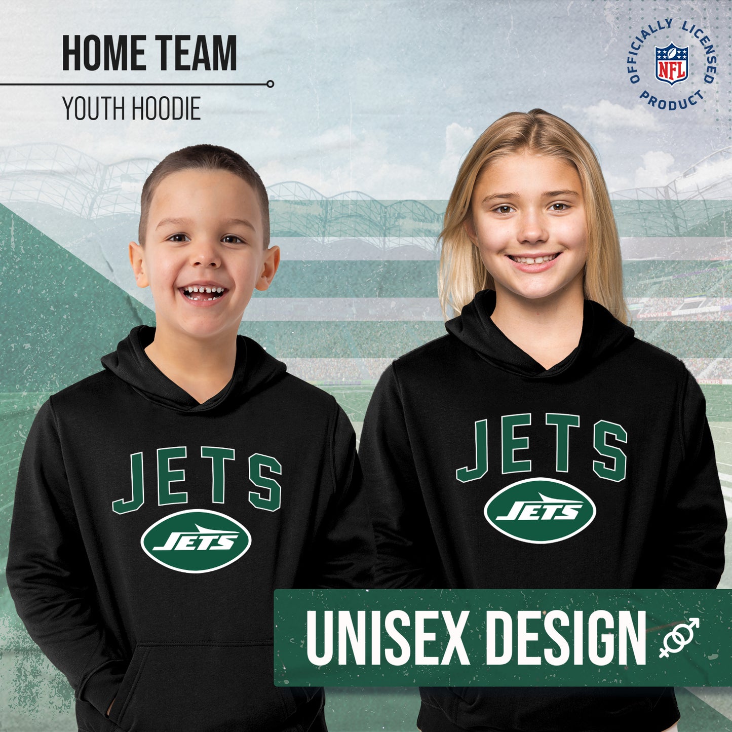 New York Jets NFL Youth Home Team Hoodie- Kids Hooded Sweatshirt - Black