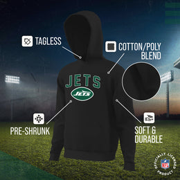 New York Jets NFL Youth Home Team Hoodie- Kids Hooded Sweatshirt - Black