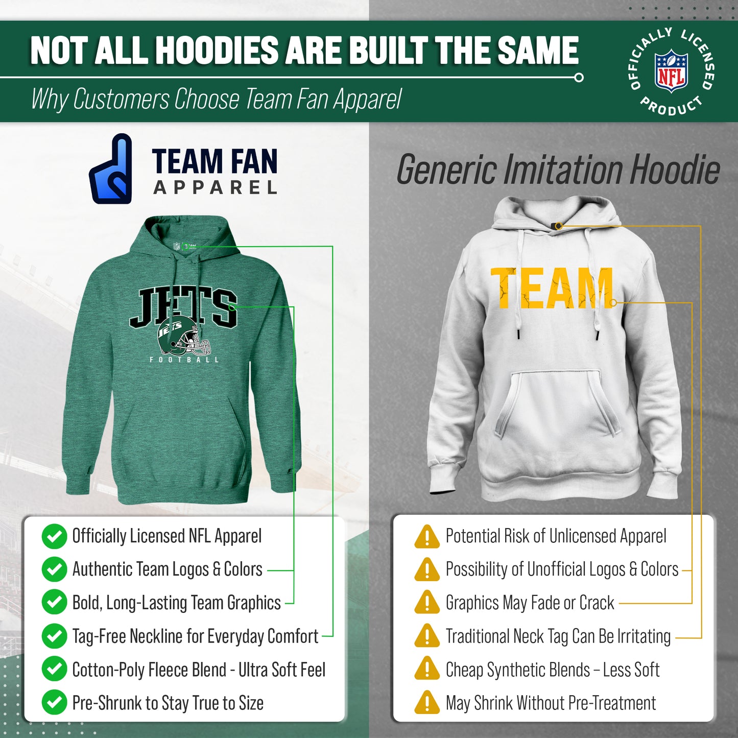 New York Jets NFL Adult Unisex All Star Soft Fleece Hooded Sweatshirt - Green Heather