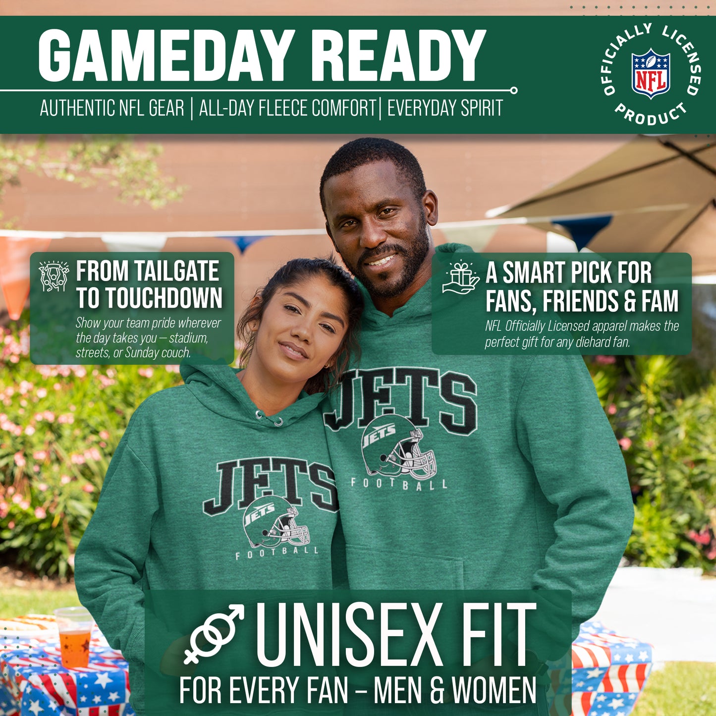 New York Jets NFL Adult Unisex All Star Soft Fleece Hooded Sweatshirt - Green Heather