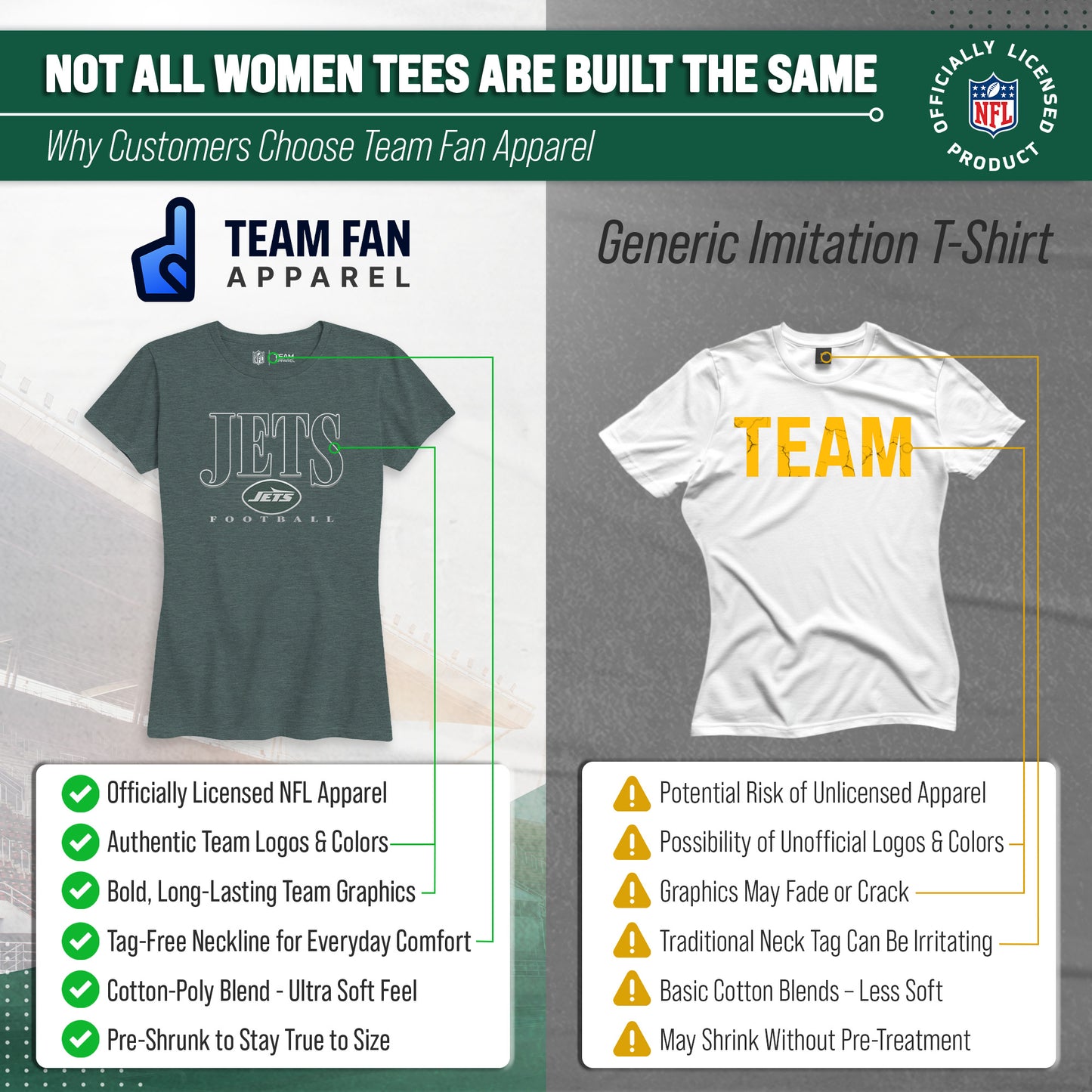 New York Jets NFL Womens Overtime Blueprint Tag-Less T-Shirt - Green