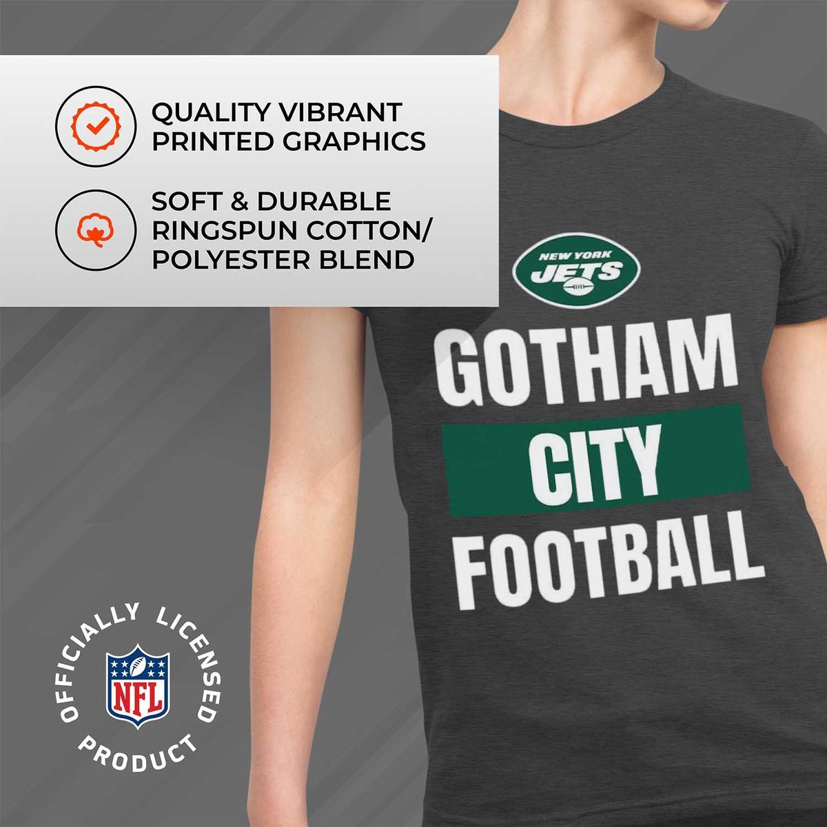 New York Jets NFL Womens Plus Size Team Slogan Short Sleeve T-Shirt - Charcoal