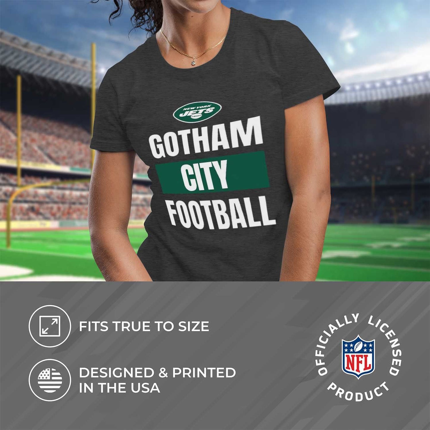 New York Jets NFL Womens Plus Size Team Slogan Short Sleeve T-Shirt - Charcoal
