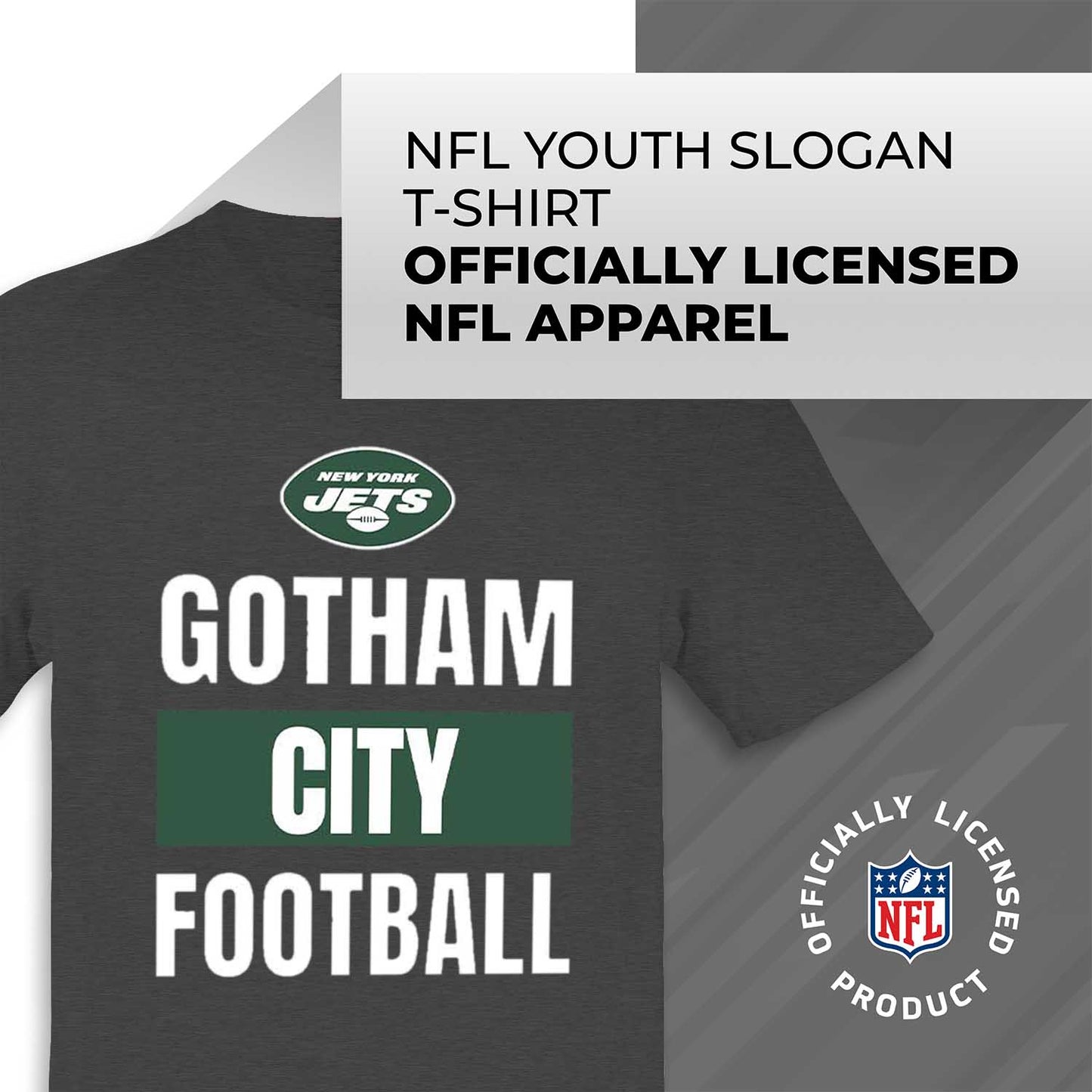 New York Jets NFL Youth Team Slogan Short Sleeve Lightweight T Shirt - Charcoal