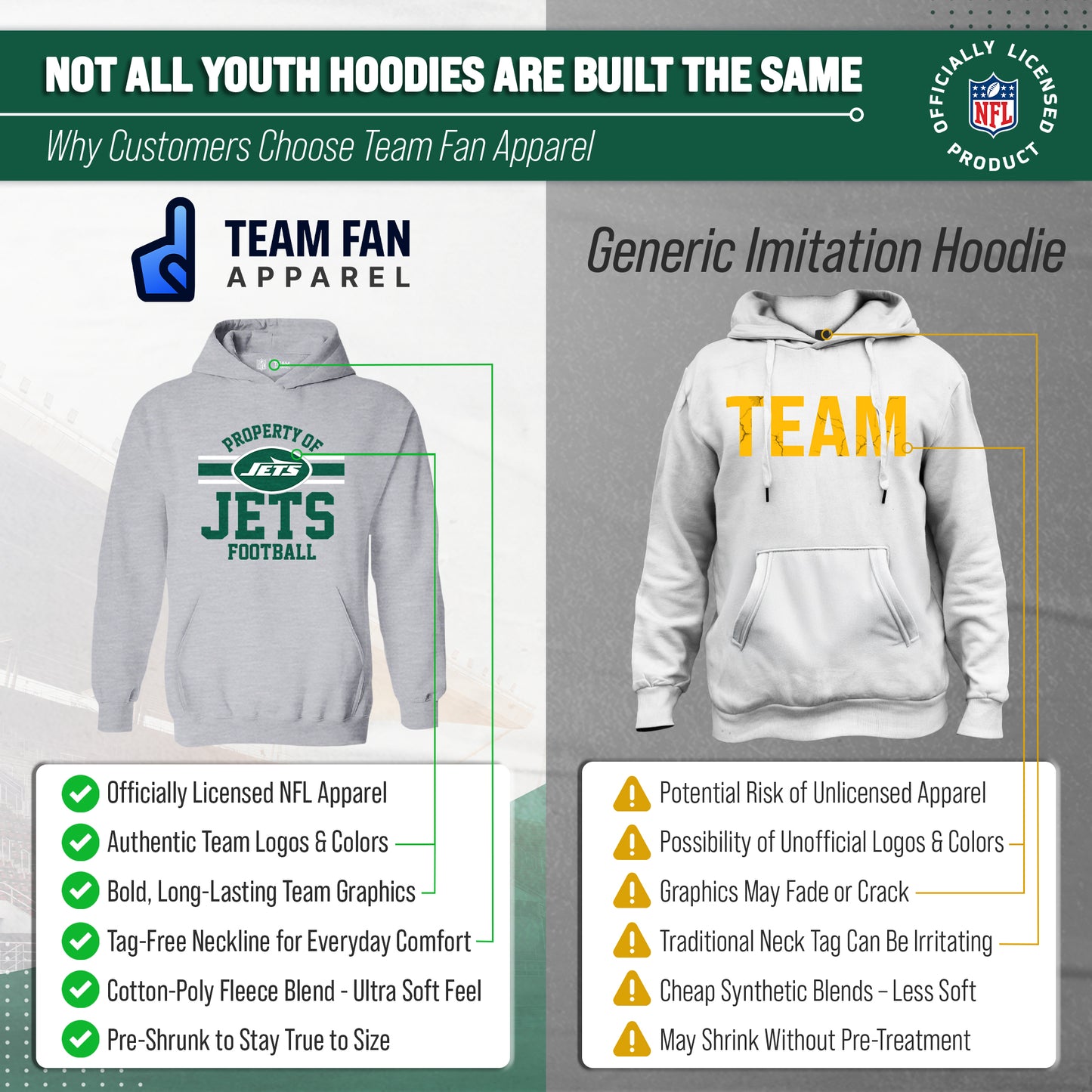 New York Jets NFL Youth Property Of Hooded Sweatshirt - Sport Gray