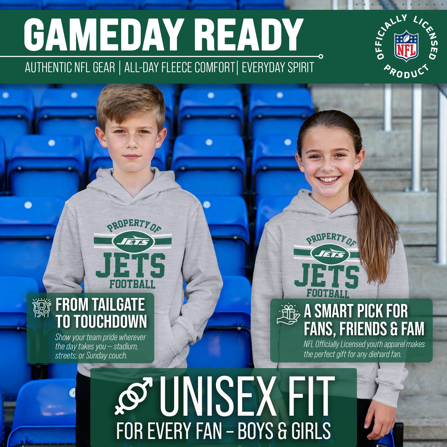 New York Jets NFL Youth Property Of Hooded Sweatshirt - Sport Gray