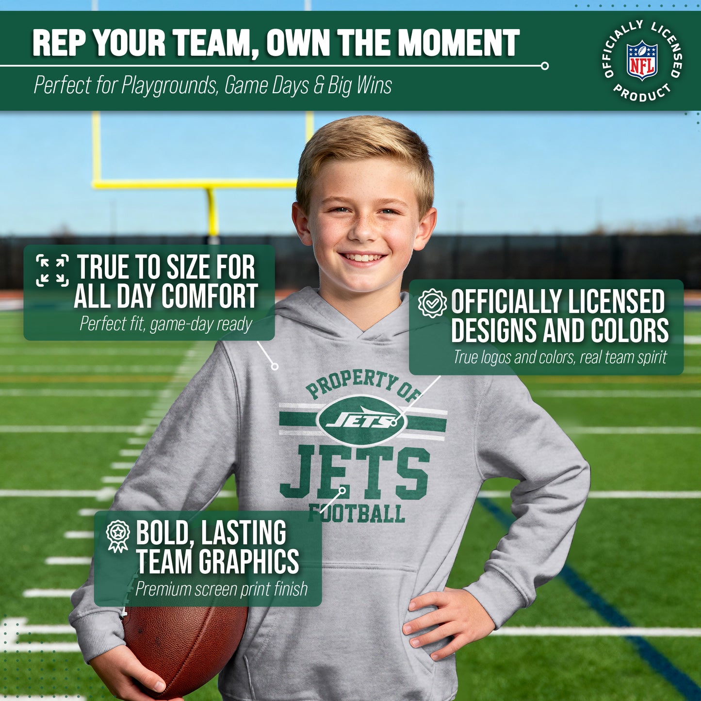 New York Jets NFL Youth Property Of Hooded Sweatshirt - Sport Gray