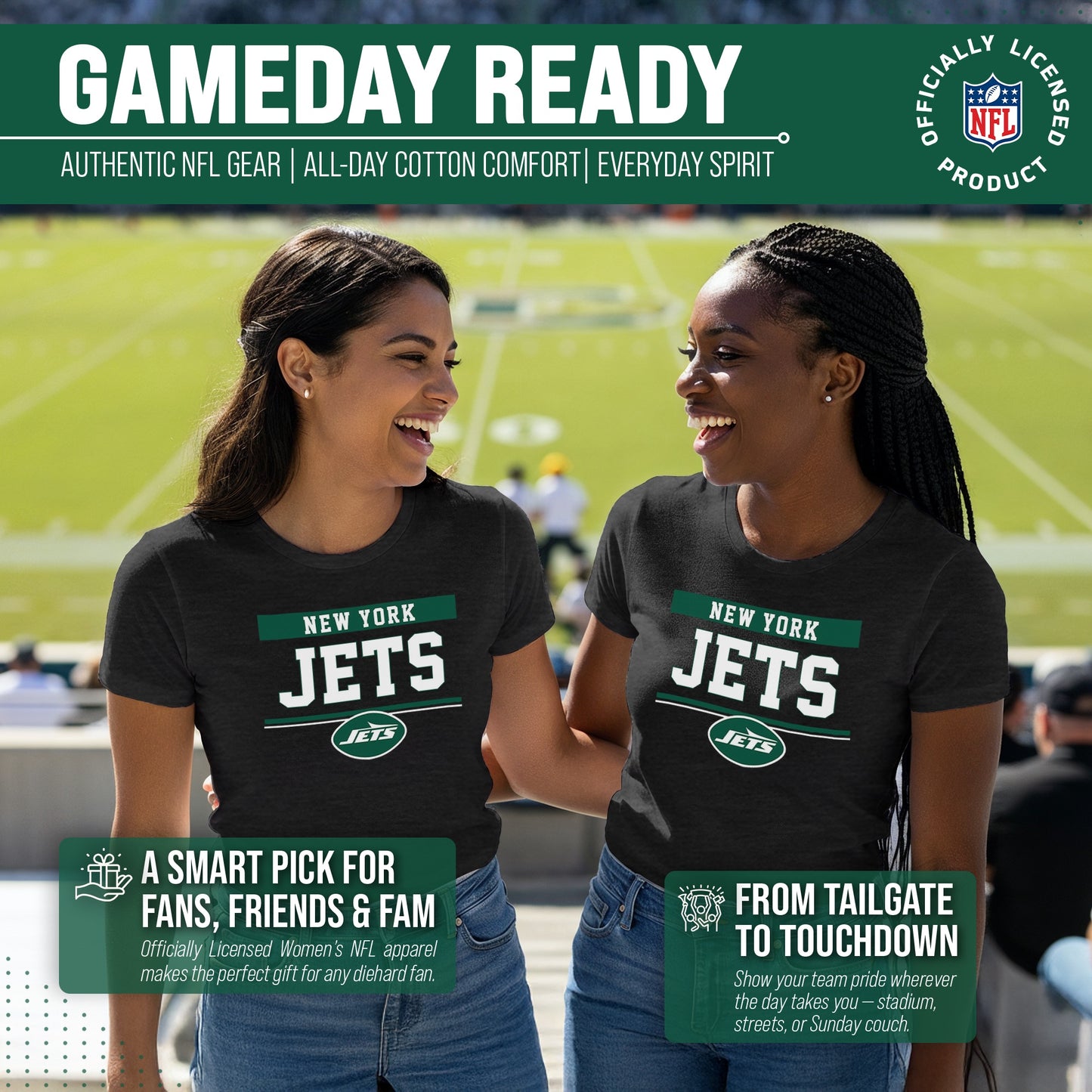 New York Jets NFL Women's Team Block Charcoal Tagless T-Shirt - Charcoal