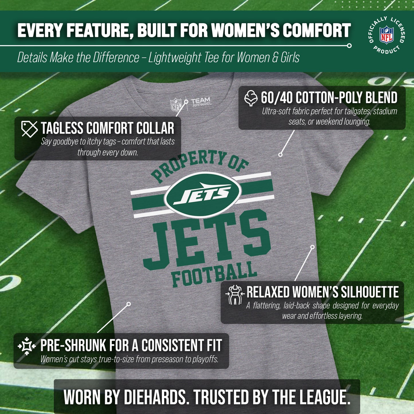 New York Jets NFL Womens Short Sleeve Property of Tshirt - Gray