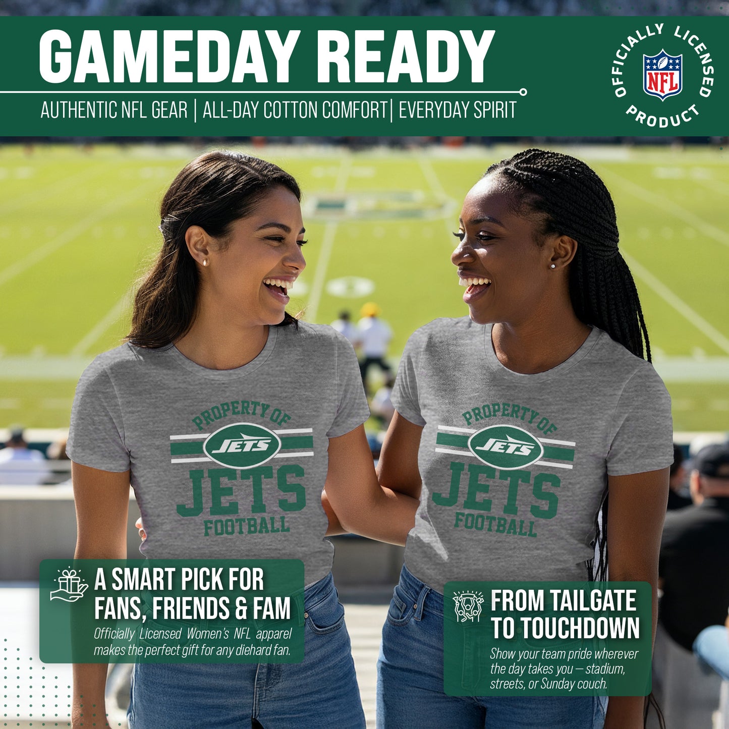 New York Jets NFL Womens Short Sleeve Property of Tshirt - Gray
