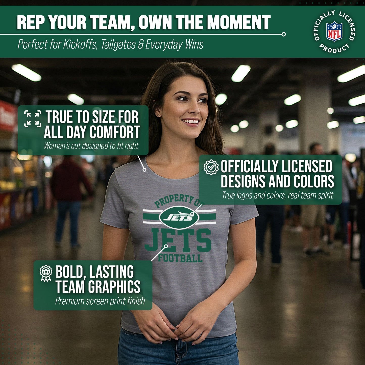 New York Jets NFL Womens Short Sleeve Property of Tshirt - Gray