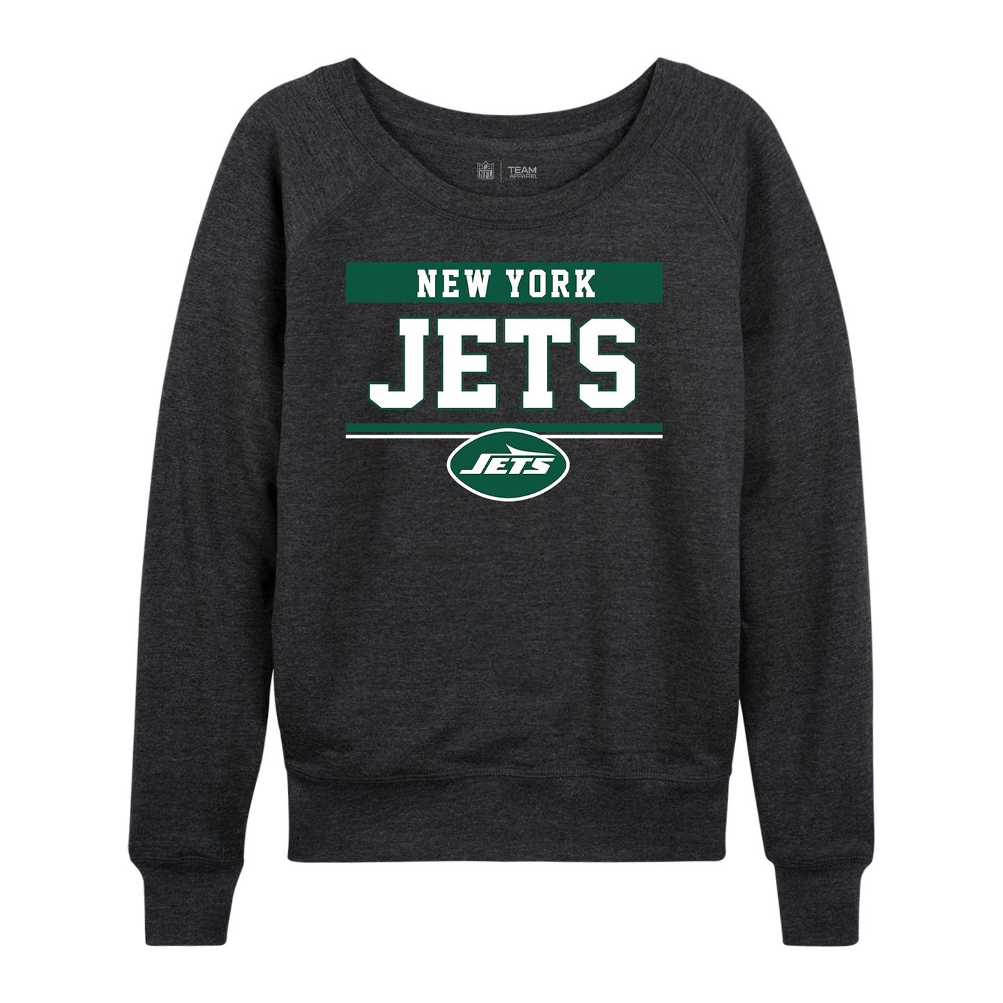 New York Jets NFL Womens Team Block French Terry Slouchy Top - Charcoal