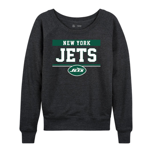 New York Jets NFL Womens Team Block French Terry Slouchy Top - Charcoal