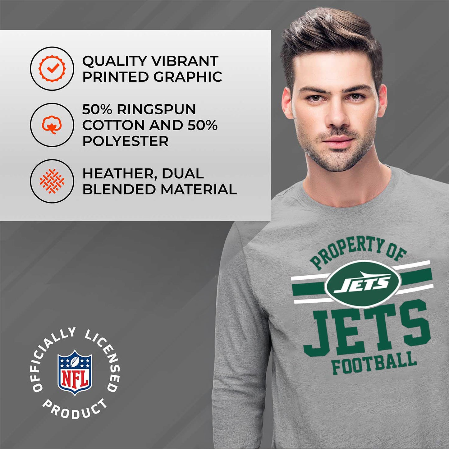 New York Jets NFL Adult Property Of Long SleeveT Shirt - Sport Gray