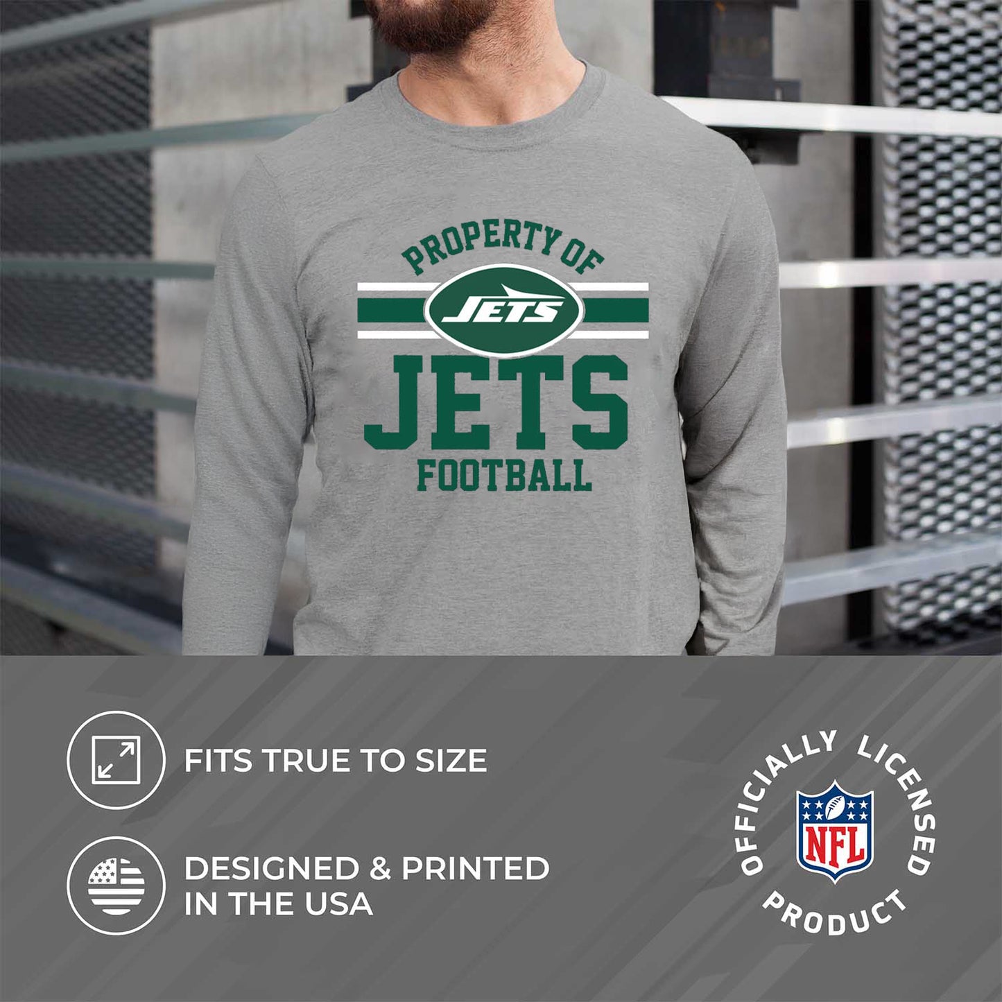New York Jets NFL Adult Property Of Long SleeveT Shirt - Sport Gray