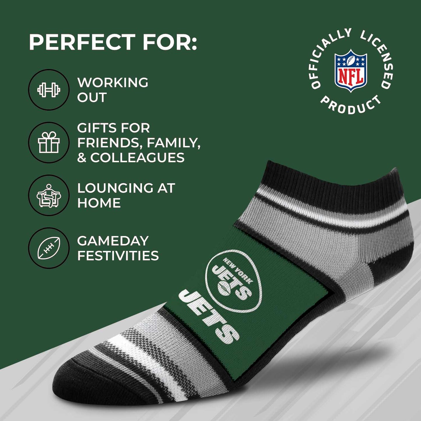 New York Jets NFL Adult Marquis Addition No Show Socks - Green
