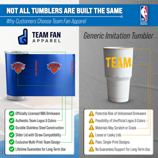 New York Knicks NBA Basketball 20oz Stainless Steel Vacuum Insulated Game Day Tumbler with Silicone Grip - Royal