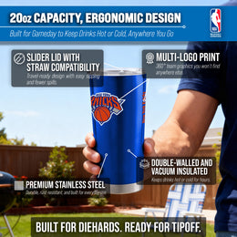 New York Knicks NBA Basketball 20oz Stainless Steel Vacuum Insulated Game Day Tumbler with Silicone Grip - Royal
