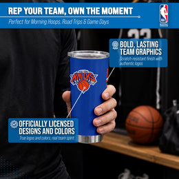 New York Knicks NBA Basketball 20oz Stainless Steel Vacuum Insulated Game Day Tumbler with Silicone Grip - Royal