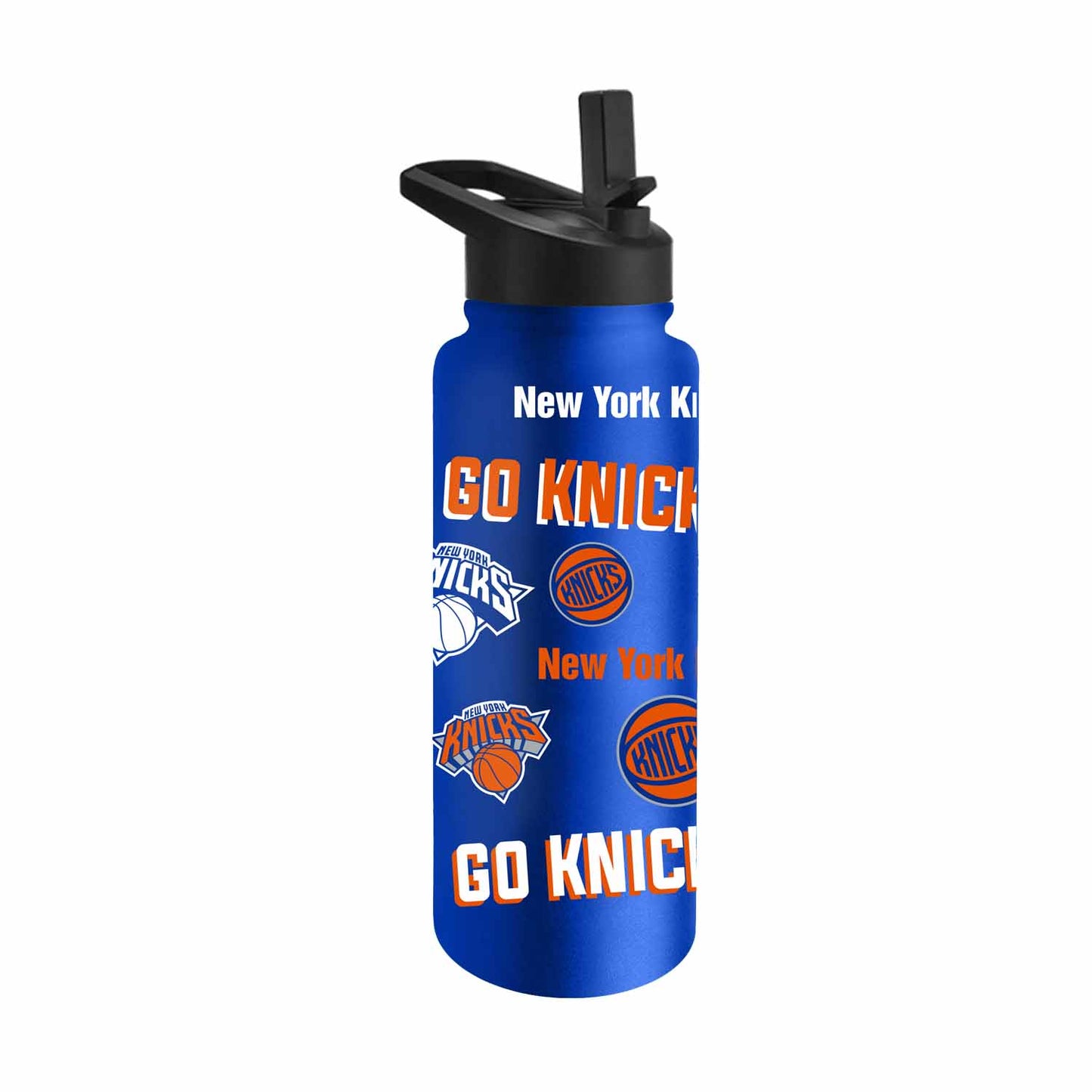 New York Knicks NBA Basketball 34oz Stainless Steel Vacuum Insulated Game Day Water Bottle with Flip Straw Lid and Handle - Royal