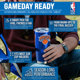 New York Knicks NBA Basketball 30oz Stainless Steel Vacuum Insulated Game Day Tumbler with Silicone Grip - Royal