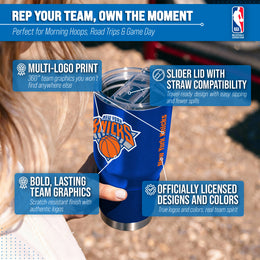 New York Knicks NBA Basketball 30oz Stainless Steel Vacuum Insulated Game Day Tumbler with Silicone Grip - Royal